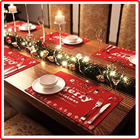 AMFOCUS Merry Christmas Placemats with Reindeer, Santa, and Snowman Print